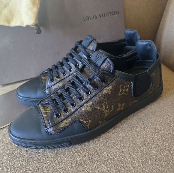 Louis Vuitton Men's Black and Brown Monogram Sneakers Size 7.5/US 8.5